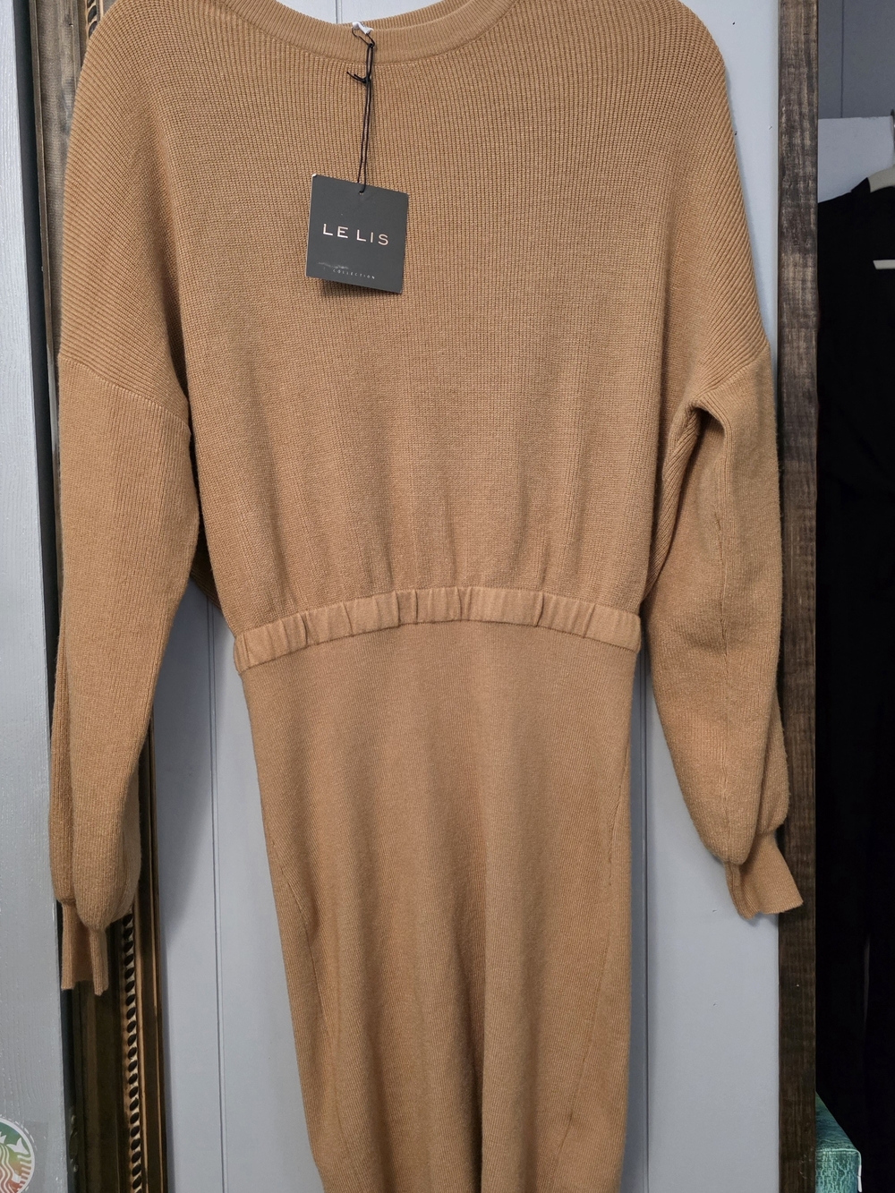 Le Lis Camel Crewneck Knit Sweater Dress